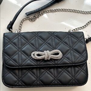 Quilted dressy Crossbody bag with rhinestone bow